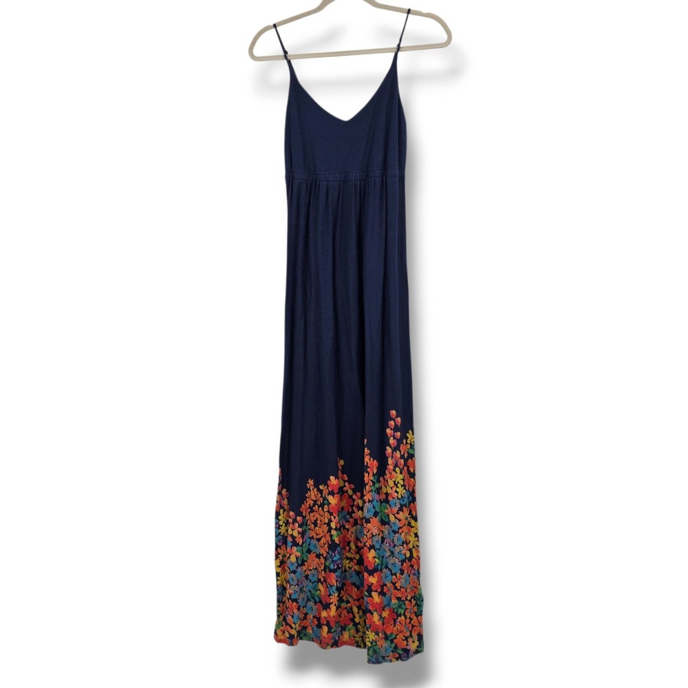 Old Navy Womens Navy Blue Floral Border Print V-Neck Maxi Dress Small